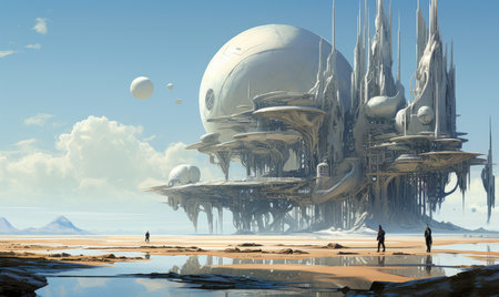 levitation island ghostpunk landscape city mystic poster alien steampunk wallpaper fantastic movie wall art posterの素材
