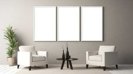 Blank empty frame poster mockup portfolio living room presentation furniture living room wall art furniture patternの素材