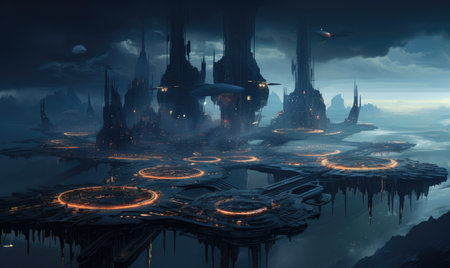 levitation island ghostpunk landscape city mystic poster alien steampunk wallpaper fantastic movie wall art posterの素材