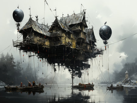 levitation island ghostpunk landscape city mystic poster alien steampunk wallpaper fantastic movie wall art posterの素材