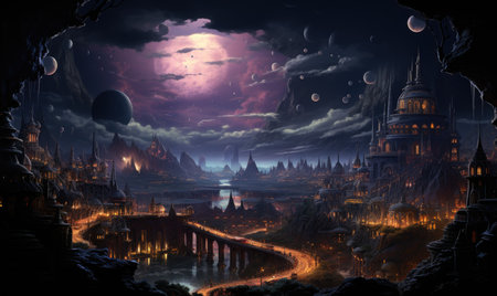 ghostpunk landscape city mystic poster alien steampunk wallpaper fantastic movie wall art posterの素材