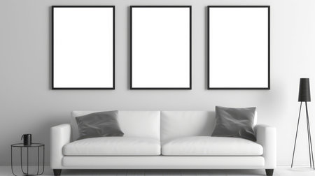 Blank empty frame poster mockup portfolio living room presentation furniture living room wall art furniture patternの素材