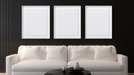 Blank empty frame poster mockup portfolio living room presentation furniture living room wall art furniture patternの素材