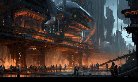 ghostpunk landscape city mystic poster alien steampunk wallpaper fantastic movie wall art posterの素材