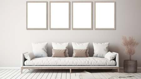 Blank empty frame poster mockup portfolio living room presentation furniture living room wall art furniture patternの素材