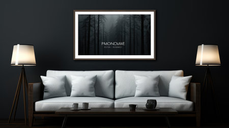 Blank empty frame poster mockup portfolio living room presentation furniture living room wall art furniture patternの素材