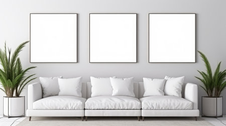 Blank empty frame poster mockup portfolio living room presentation furniture living room wall art furniture patternの素材
