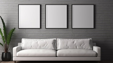 Blank empty frame poster mockup portfolio living room presentation furniture living room wall art furniture patternの素材