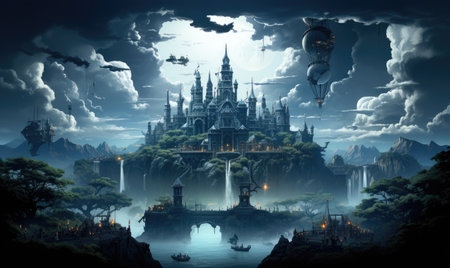 ghostpunk landscape city mystic poster alien steampunk wallpaper fantastic movie wall art posterの素材