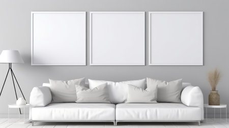 Blank empty frame poster mockup portfolio living room presentation furniture living room wall art furniture patternの素材