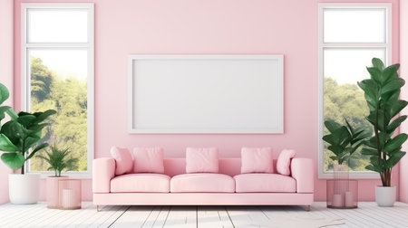 Blank empty frame poster mockup portfolio living room presentation furniture living room wall art furniture patternの素材