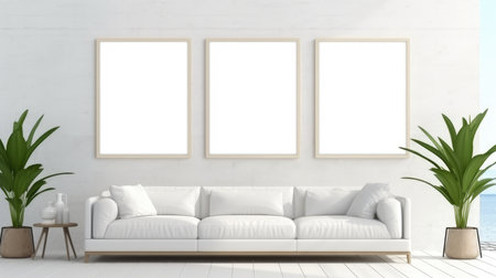 Blank empty frame poster mockup portfolio living room presentation furniture living room wall art furniture patternの素材