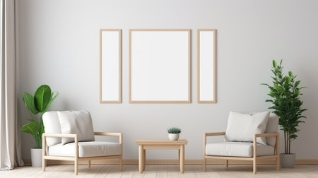 Blank empty frame poster mockup portfolio living room presentation furniture living room wall art furniture patternの素材