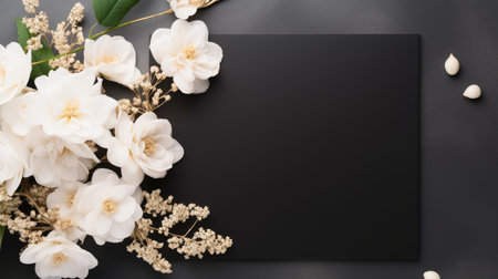 black marriage invitation postcard mockup romance letter message wedding birthday blank paper celebration templateの素材