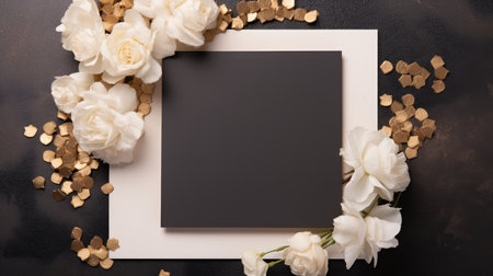 black marriage invitation postcard mockup romance letter message wedding birthday blank paper celebration templateの素材
