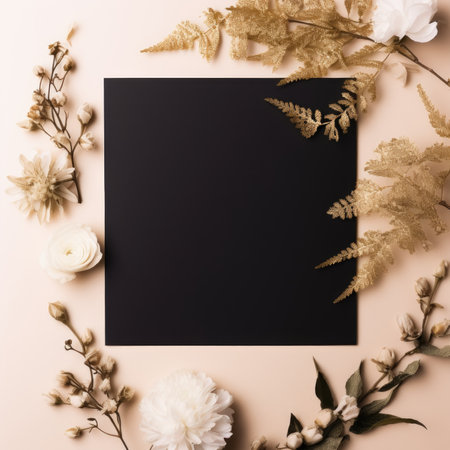 black marriage invitation postcard mockup romance letter message wedding birthday blank paper celebration templateの素材