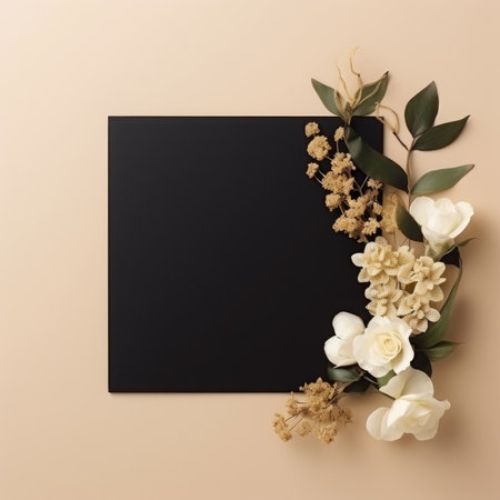 black marriage invitation postcard mockup romance letter message wedding birthday blank paper celebration templateの素材