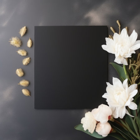 black marriage invitation postcard mockup romance letter message wedding birthday blank paper celebration templateの素材