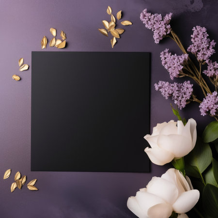 black marriage invitation postcard mockup romance letter message wedding birthday blank paper celebration templateの素材