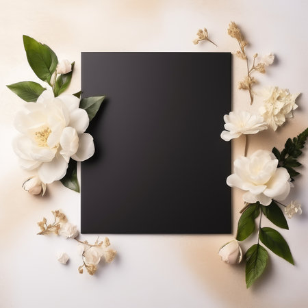 black marriage invitation postcard mockup romance letter message wedding birthday blank paper celebration templateの素材
