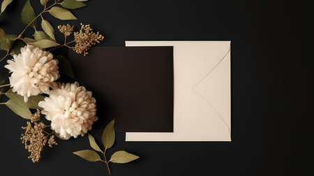black marriage invitation postcard mockup romance letter message wedding birthday blank paper celebration templateの素材