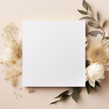 beige marriage invitation postcard mockup romance letter message wedding birthday blank paper celebration templateの素材