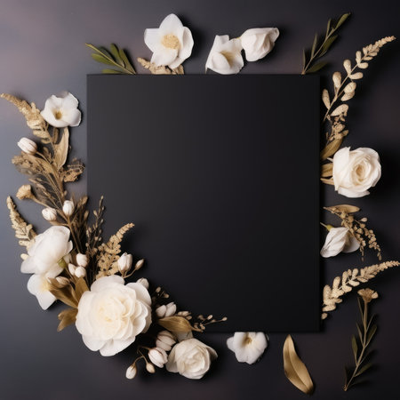 black marriage invitation postcard mockup romance letter message wedding birthday blank paper celebration templateの素材