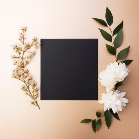 black marriage invitation postcard mockup romance letter message wedding birthday blank paper celebration templateの素材