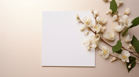 beige marriage invitation postcard mockup romance letter message wedding birthday blank paper celebration templateの素材