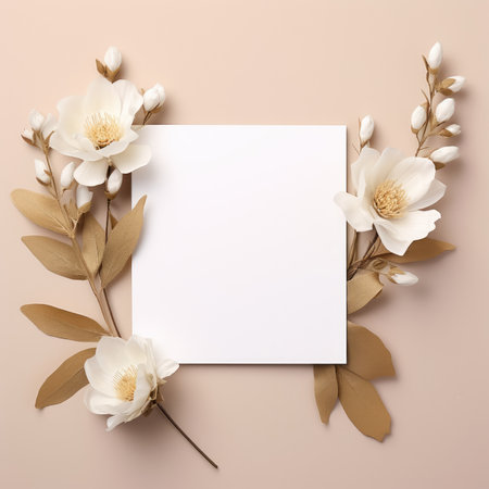 beige marriage invitation postcard mockup romance letter message wedding birthday blank paper celebration templateの素材