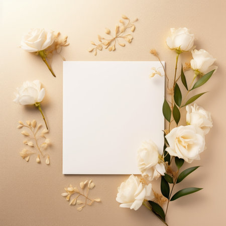 beige marriage invitation postcard mockup romance letter message wedding birthday blank paper celebration templateの素材