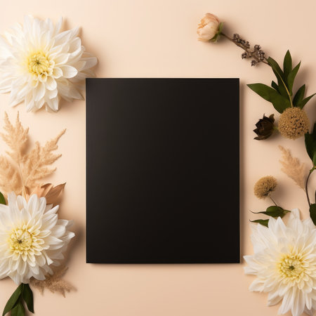 black marriage invitation postcard mockup romance letter message wedding birthday blank paper celebration templateの素材