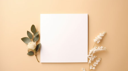 beige marriage invitation postcard mockup romance letter message wedding birthday blank paper celebration templateの素材