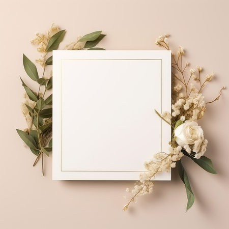beige marriage invitation postcard mockup romance letter message wedding birthday blank paper celebration templateの素材