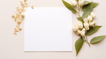 beige marriage invitation postcard mockup romance letter message wedding birthday blank paper celebration templateの素材