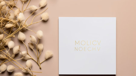 beige marriage invitation postcard mockup romance letter message wedding birthday blank paper celebration templateの素材