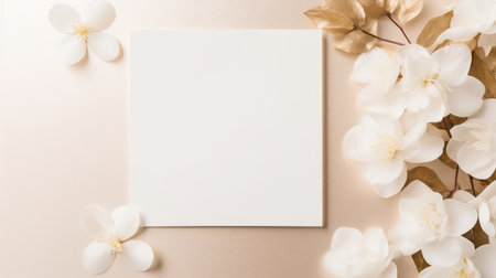 beige marriage invitation postcard mockup romance letter message wedding birthday blank paper celebration templateの素材