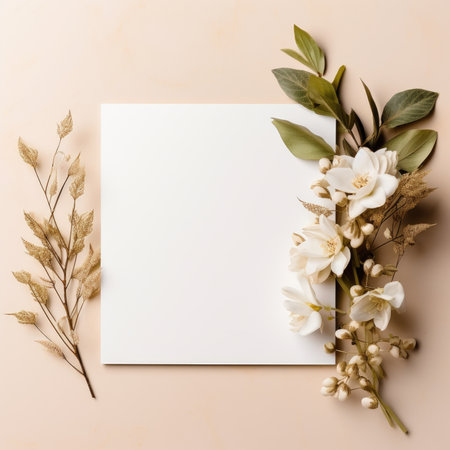beige marriage invitation postcard mockup romance letter message wedding birthday blank paper celebration templateの素材