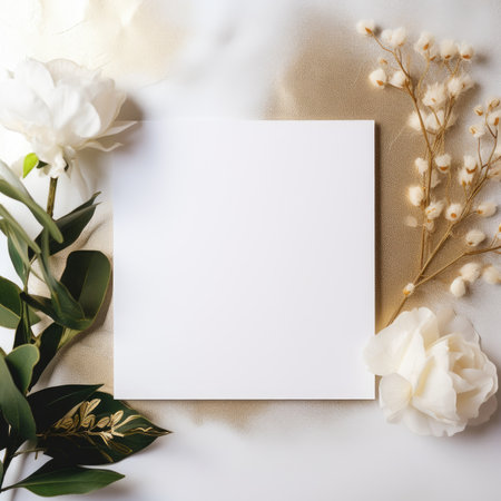 beige marriage invitation postcard mockup romance letter message wedding birthday blank paper celebration templateの素材