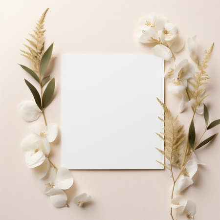 beige marriage invitation postcard mockup romance letter message wedding birthday blank paper celebration templateの素材