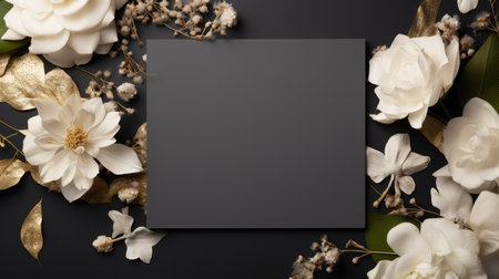 black marriage invitation postcard mockup romance letter message wedding birthday blank paper celebration templateの素材