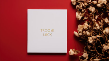 red marriage invitation postcard mockup romance letter message wedding birthday blank paper celebration templateの素材
