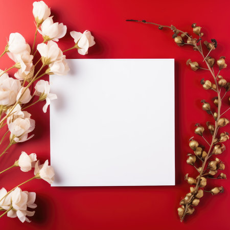 red marriage invitation postcard mockup romance letter message wedding birthday blank paper celebration templateの素材