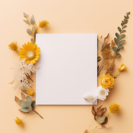 yellow marriage invitation postcard mockup romance letter message wedding birthday blank paper celebration templateの素材