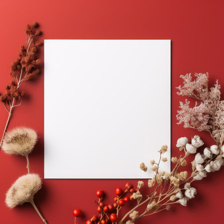 red marriage invitation postcard mockup romance letter message wedding birthday blank paper celebration templateの素材
