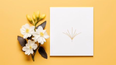 yellow marriage invitation postcard mockup romance letter message wedding birthday blank paper celebration templateの素材