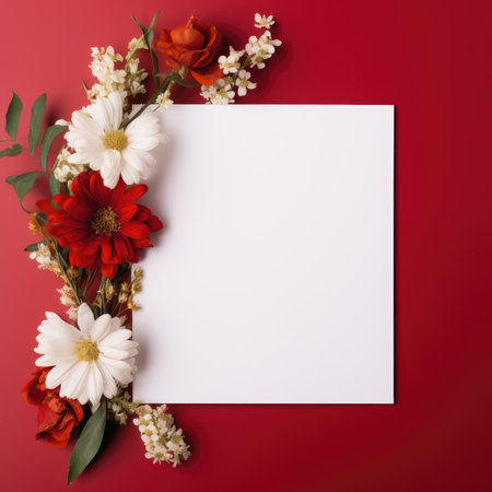 red marriage invitation postcard mockup romance letter message wedding birthday blank paper celebration templateの素材