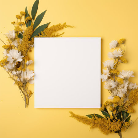 yellow marriage invitation postcard mockup romance letter message wedding birthday blank paper celebration templateの素材