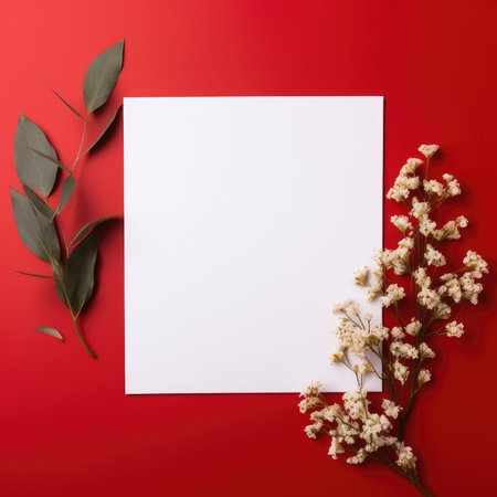 red marriage invitation postcard mockup romance letter message wedding birthday blank paper celebration templateの素材