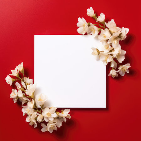 red marriage invitation postcard mockup romance letter message wedding birthday blank paper celebration templateの素材